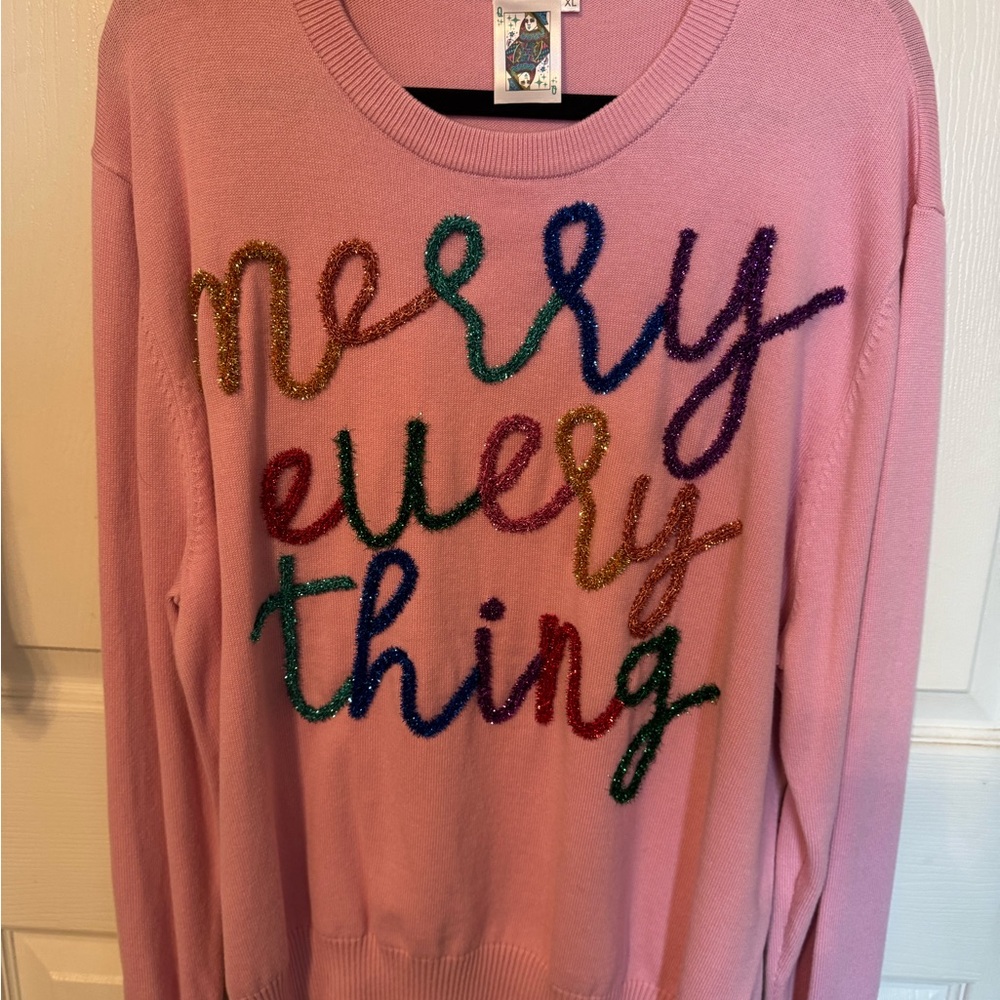 QUEEN OF SPARKLES Pink Multicolor 'Merry Everything' Sweatshirt